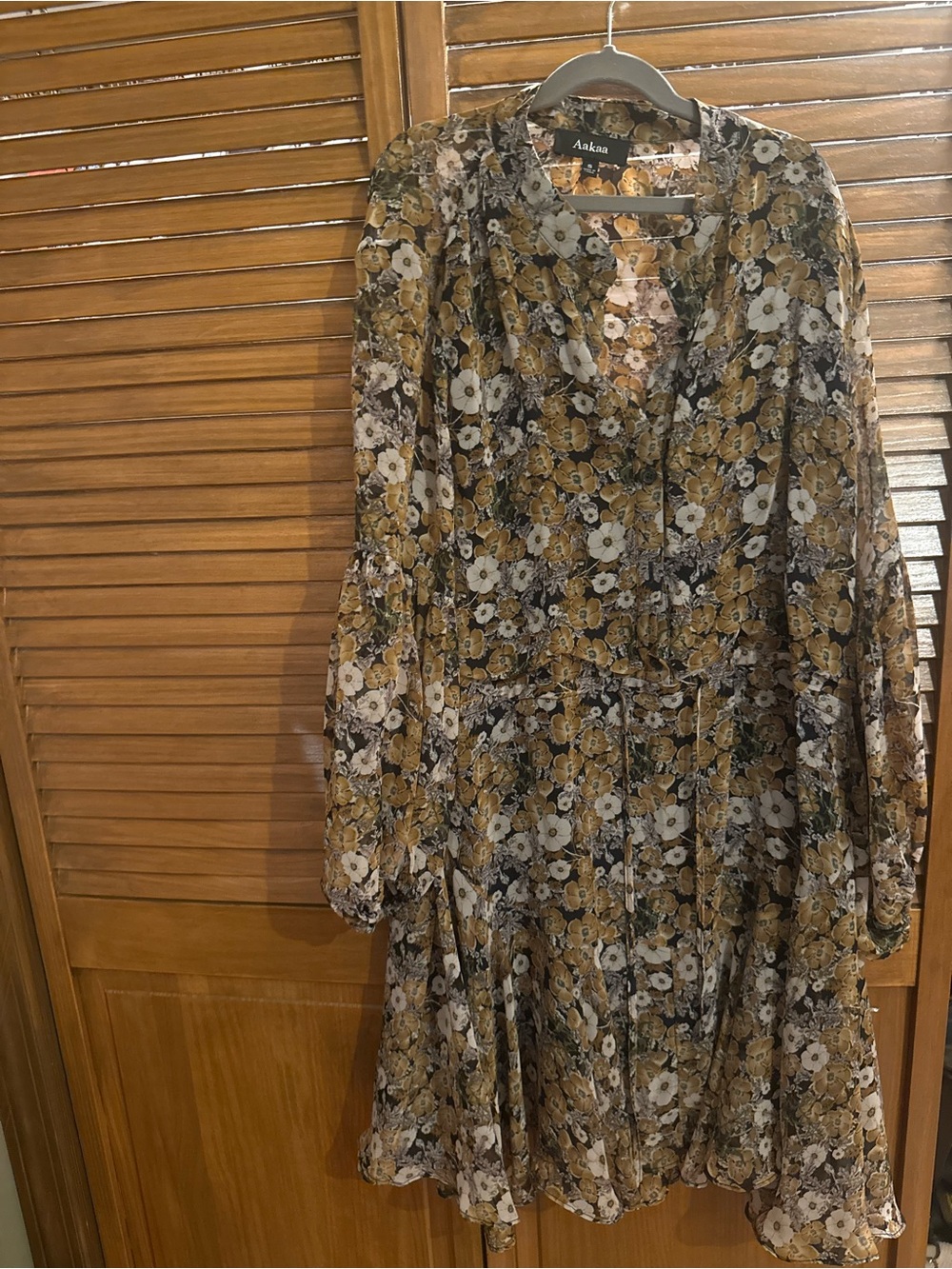 Aakaa Mustard Floral Long-Sleeve Dress